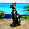 Egyptian Cat God Bastet Resin Figurine Statue Antique Style Home Decor Tabletop Ornament - L / Black & Gold