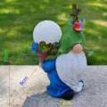 Solar Garden Gnome Resin Statue with Solar Glass Ball Light Succulent and Bird Outdoor Decor - Elf Back Millet Light