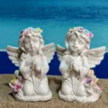 Vintage angel figurine detail shot, retro flower fairy resin statue for home decor and props. - Retro Flower Fairy