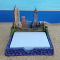 New York cityscape theme memo pad holder resin architectural desktop ornament detail view - B Style Pen Holder with Memo Pad