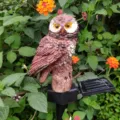 Uil solair tuinlamp, waterdichte buiten hars dier landschap staak lamp voor gazon yard. - Bruin