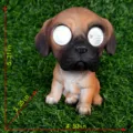 Resin pug dog solar garden light detail view, cute animal figurine outdoor yard lawn ornament. - Red