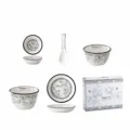 Luxury ceramic tableware set 5 pieces dinnerware bowl plate spoon with gift box for home. - 5-Piece Gift Box (1 Bowl, 1 Small Spoon, 1 Dish, 1 Soup Bowl, 1 Plate)