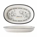10.5 inch ceramic oval fish plate with floral pattern, elegant tableware for home kitchen use. - Small Fragrance Style Rimmed Fish Plate