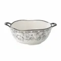 Ceramic soup bowl with double handles, 10 inch porcelain serving bowl floral design - Small Fragrance Style Double Ear Large Soup Bowl