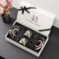 Retro keramische koffiekop en schotel set geschenkdoos luxe mok bloemig detail prachtig - Bloemen Geheim