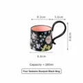 Zwarte keramische koffiemok met bloemmotief en elegante handgreep, capaciteit van 260 ml. - 260ml / Zwarte Enkele Kop