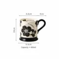 Vintage ceramic coffee mug with black and white floral design, 400ml retro tea cup for home. - 301-400ml / Sakura - Color Box