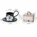 Luxe keramische koffiekop en schotel set met geschenkdoos, zwart bloemendesign, 260ml. - 260ml / Witte Lelie Geschenkbox
