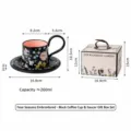 Luxe keramische koffiekop en schotel set met geschenkdoos en elegant bloemdesign. - 260ml / Zwarte Kop En Schotel Geschenkdoos