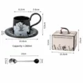 Gedetailleerde maatgrafiek van de vintage zwarte keramische koffiekop en geschenkdoos set. - 260ml / Witte Lelie + Zwarte Parel Lepel Geschenkbox