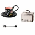 Luxe keramische koffiekop en schotel set met lepel en geschenkdoos voor de middagthee. - 260ml / Zwarte Kop Schotel Geschenkdoos Met Zwarte Lepel