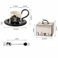 Retro keramische koffiekop en schotel set met geschenkdoos, gedetailleerde maten, 260ml. - 260ml / Zwarte Lelie + Zwarte Parel Lepel Geschenkbox