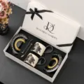 Vintage keramische koffiekop en schotel set met een luxe geschenkdoos voor thee. - Witte Mok Zwarte Lelie