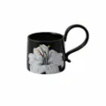 Zwarte keramische koffiekop met wit leliepatroon, uniek handvat, 260ml inhoud voor thuis. - 260ml / Witte Lelie Enkele Kop