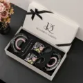 Luxe keramische koffiekop en schotel set met geschenkdoos, elegant bloemendesign voor thee. - 260ml / Zwarte Dubbele Kop Schotel En Lepel Geschenkdoos