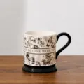 Vintage ceramic coffee mug with black handle and floral pattern 400ml capacity home office cup - 301-400ml / Secret Garden - Color Box