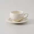 Retro keramische koffiekop en schotel set, 300ml capaciteit, elegant wit geborsteld design. - 300ml / Geborsteld Wit