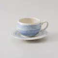 Keramische koffiekop en schotel set, retro geborsteld blauw design voor de middagthee. - 300ml / Geborsteld Blauw