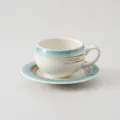 Retro keramische koffiekop en schotel set met reactief glazuur voor de middagthee. - 300ml / Geborsteld Zonnig Groen