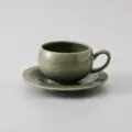 Retro keramische koffiekop en schotel set, groen reactief glazuur, 300ml capaciteit. - 300ml / Groen glazuur