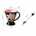 Set tazza e cucchiaio giglio in ceramica, tazza da caffè nera 320ml con interno rosa ufficio. - Tazza Nera Giglio + Cucchiaio Nero