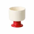 Taza de ceramica taza de tallo alto elegante base roja bol blanco de 220ml para bebidas - Base Roja Sólida