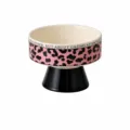 Frutero de cerámica con pie estampado de leopardo rosa plato de aperitivos para decoración y té. - Estampado de Leopardo Rosa Caja de Regalo