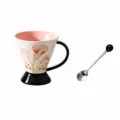 Tazza tromba in ceramica con cucchiaio, elegante design floreale in rilievo, tazza 320ml. - Tazza Bianca Calla + Cucchiaio Nero