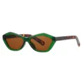 Fashion green geometric frame sunglasses with tortoiseshell temples and brown lenses for women. - Green Frame Dark Tea Lens