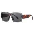 Lunettes de soleil oversize tendance avec monture transparente grise et branches écaille. - Monture Grise Verres Gris Noir