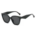 Gafas de sol oversize geométricas vintage de moda con elegantes remaches metálicos para la calle. - Montura Negra Lentes Gris Negro