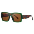Chics lunettes de soleil carrées vertes à branches écaille, élégante protection UV. - Monture Verte Verres Thé Foncé