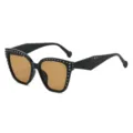 Gafas de sol negras de gran tamaño con lentes marrones y detalles de tachuelas. - Montura Negra Lente Marrón