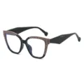 Gafas retro geométricas de montura grande con bloques de color y tachuelas metálicas. - Marco de Té Negro