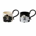 Keramische koffiekop set met lelie patroon, vintage stijl zwart en witte mokken, 260ml - 260ml / Zwarte + Witte Lelie 2 Koppen