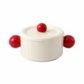 Ceramic soup bowl detail with red ball handles and lid, 1000ml capacity, elegant style. - Red