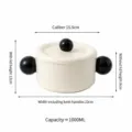 Ceramic double-ear soup bowl size chart showing diameter 15.5cm and capacity 1000ml details - Black