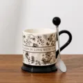 Vintage ceramic coffee mug with floral pattern and spoon, 400ml retro style tea cup office. - 301-400ml / Secret Garden - Color Box + Spoon