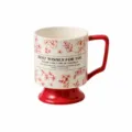 Creative ceramic coffee mug with high base, vintage floral design and red handle cup. - 401-500ml / High-Stem Cup Gift Box