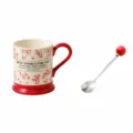 Vintage Ceramic Coffee Mug Set with Red Handle Flower Pattern and Spoon 400ml Capacity - 401-500ml / Classical Cup Gift Box with Spoon