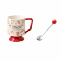 Creative Ceramic Coffee Mug with Spoon Retro Couple Gift Red Base 430ml Capacity Chic - 401-500ml / High-Stem Cup Gift Box with Spoon