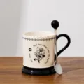 Retro ceramic mug with spoon, vintage style coffee cup for office and home daily use 400ml - 301-400ml / Orchid - Color Box + Spoon