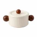 INS ceramic double-ear soup bowl with lid dimension chart, 15.5cm diameter 1000ml capacity - Brown