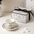 Set de taza y platillo de café de cerámica vintage francesa caja de regalo diseño de rosas - 200ml / Tipo recto