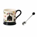 Retro ceramic coffee mug with cute cat pattern and spoon, 400ml office water cup gift set. - 301-400ml / Naughty Cat - Color Box + Spoon