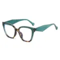 Gafas retro geométricas de montura grande con remaches de colores para mujeres estilo chic. - Marco de Carey Verde