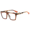 Großes polygonales Brillengestell, modische Schildpatt-Optik Flachglas Brillen für Damen. - Orange Leopardenmuster