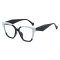 Montura de gafas retro de ojo de gato de moda con color de contraste y remaches elegantes - Marco Blanco Negro