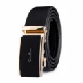 Herren Ledergürtel Automatisch Metall Schnalle Business Lässig Stil Schwarz Gürtel Band. - Goldene Schnalle / 115cm